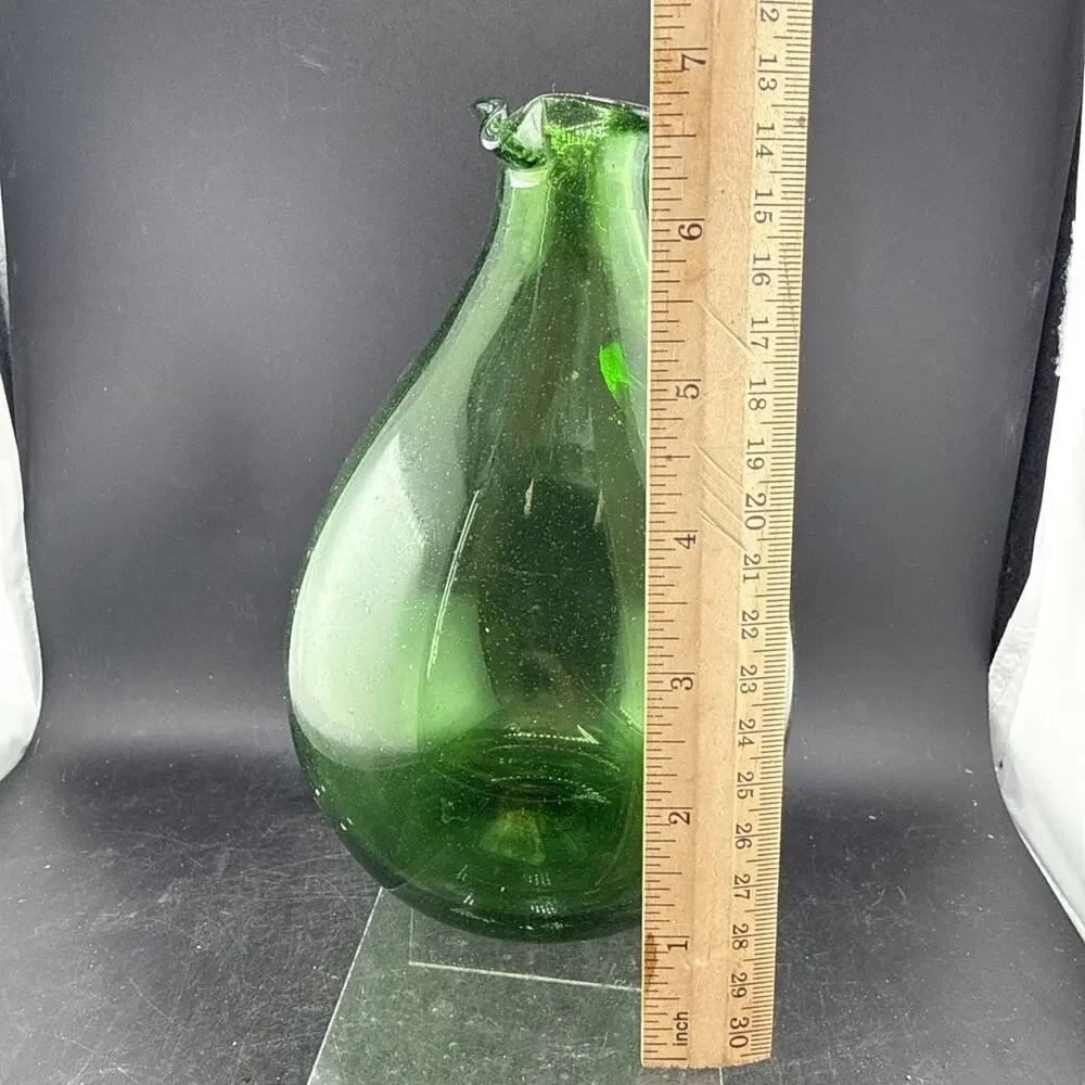 MCM Emerald Green Glass Wine Decanter Carafe with Handle Hand Blown Rough Pontil